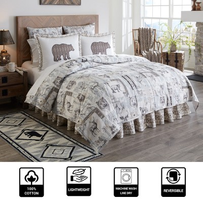 Wildlife Print White Cotton Twin Bedspread Set