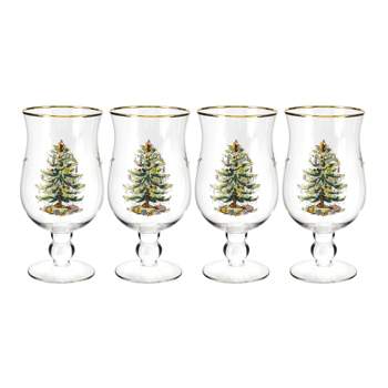 4x Spode Christmas Tree Stemless Wine Glasses