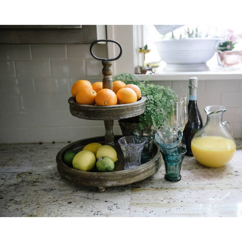 Round Wood 2-Tier Tray - Storied Home, 4 of 17