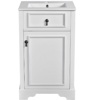 Vynxaria 20-Inch Bathroom Vanity with Ceramic Sink, Soft Close Door, Adjustable Shelf, and Door-Mounted Storage Rack - Ideal for Small Bathrooms
