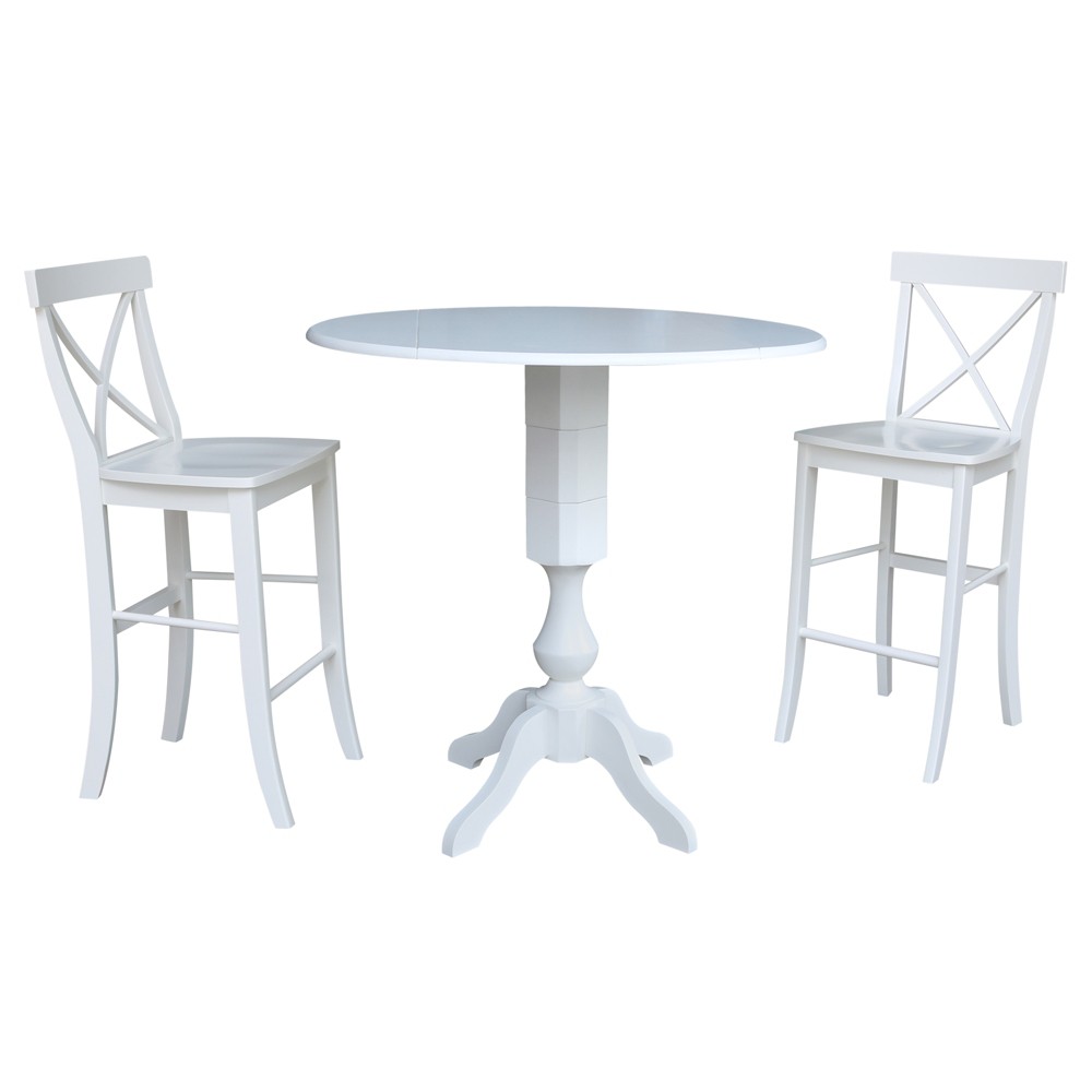 42 Round Pedestal Bar Height Drop Leaf Table with 2 Bar Height Stools White - International Concepts was $999.99 now $749.99 (25.0% off)
