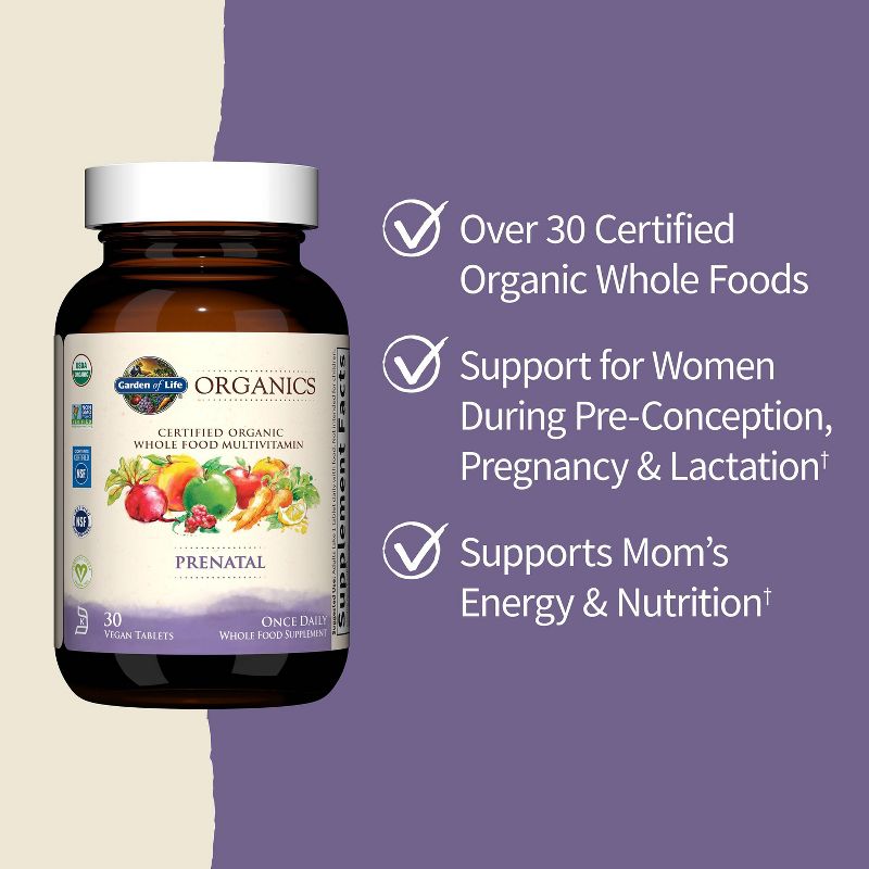 Garden of Life Organic Vegan Prenatal Daily Multivitamin Tablets - 30ct, 5 of 12