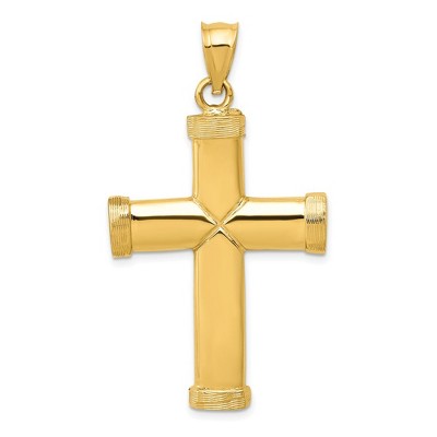 Black Bow Jewelry Men's 14k Yellow Gold Polished 2D Latin Cross Pendant, 25 x 46mm