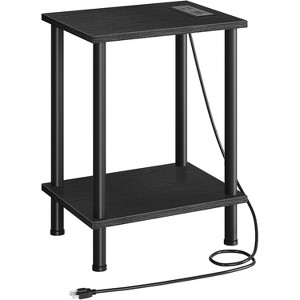 Side Table with Charging Station, End Table with USB Ports and Outlet, Nightstand with 2-Layer Storage Shelves - 1 of 4