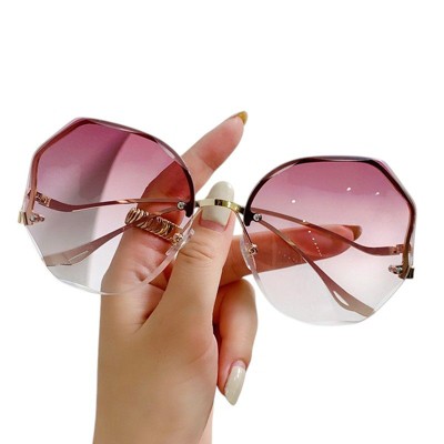 Anna-Kaci Women's Oversized Geometric Rimless Sunglasses with Gradient Lenses and Decorative Storage Case