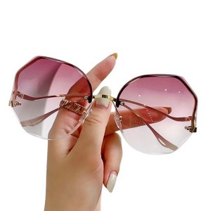 Anna-Kaci Women's Oversized Geometric Rimless Sunglasses with Gradient Lenses and Decorative Storage Case - 1 of 2