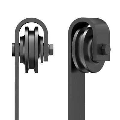 Dolonm 6.56ft Black Heavy Duty Carbon Steel Sliding Barn Door Hardware + Bent Handrail + Swing Stop for 24"-36" Width Doors