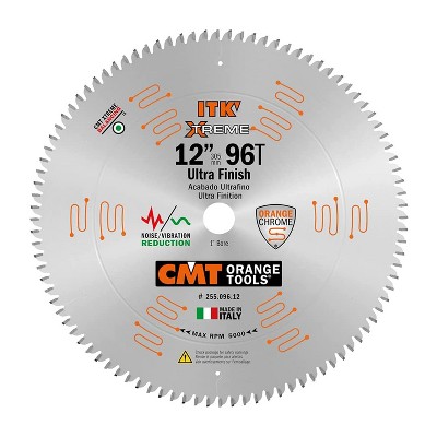 CMT USA 255.096.12 ITK Industrial 12 Inch 96 Tooth Finish Metal Carbide Blade with 1 Inch Bore for Wood Cuts on Sliding Miter, Circular, & Table Saws