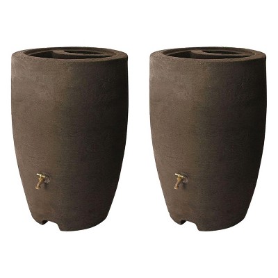 Algreen ALG-86312 Athena 50 Gallon Plastic Rain Water Collection Drum Barrel, Brownstone (2 Pack)