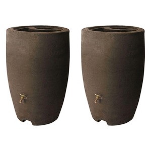 Algreen Athena 50 Gallon Plastic Outdoor Rain Barrel with Brass Spigot and Screen Guard for Rain Water Collection and Storage, Brownstone (2 Pack) - 1 of 4