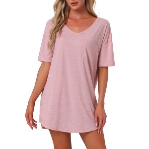 INSPIRE CHIC Women's Soft V Neck Curved Hem Comfy Oversized Nightshirt with Chest Pocket - 1 of 4