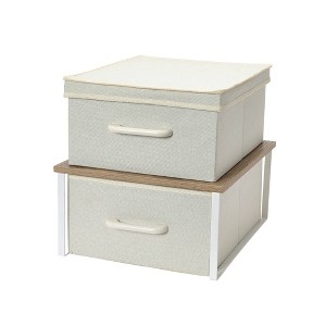 Household Essentials Stacking Storage Boxes with Laminate Top Coastal Oak: MDF Decorative Storage with Lids, Off-White - 1 of 4