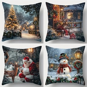 Lomsoe 4pcs, Christmas decoration pillowcases, Christmas tree, snowman, deer, Santa Claus pattern pillowcases, Christmas Gift. - 1 of 4