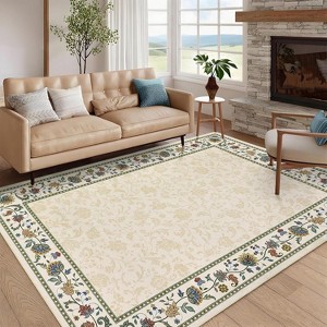 Coucheta Washable Rug Non-Slip Vintage Low Pile, Distressed Floral Rubber Backing Carpet for Kitchen Entryway Laundry,Multiple Sizes and Colors - 1 of 4