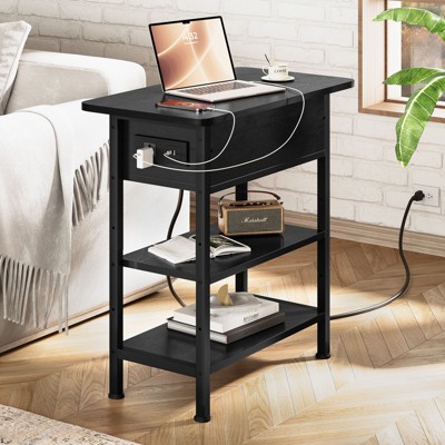 HYLEORY End Table with Charging Station, Side Table with USB Ports and Outlets, Sofa End Table Table for Living Room Bedroom, Nightstand with Shelve