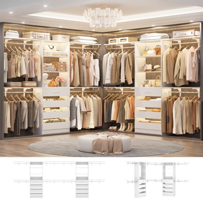 Aheaplus Walk-In Closet Organizer with 8 Hanging Rods, Wardrobe Closet System with Shelves