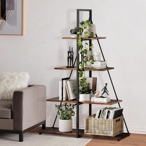 56''Narrow A-Shaped Ladder Bookcase - 4-Tier Space-Saving Shelf with PB Board & Metal Frame for Bedroom, Office, Living Room - 1 of 4