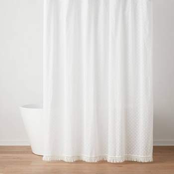 Textured Crochet Trim Shower Curtain White - Threshold™