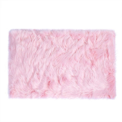 1 PC Artificial Animal Wool 24x24 Faux Sheepskin Plush for Home Floor Mats Light Pink - Piccocasa