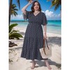 Women's Plus Size Polka Dot V Neck Short Sleeve Tiered Elastic Waist Casual A Line Maxi Dress - Agnes Orinda - 3 of 4