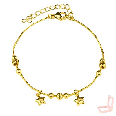 Women's Gold-Tone Star Charm Bracelet, Dainty Adjustable Celestial-Inspired Jewelry for Whimsical Daily & Night Style