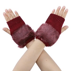 INSPIRE CHIC Women's Elastic Faux Fur Knit Half Finger Thumb Hole Wrist Sleeves Gloves for Windproof Dress 1Pair - 1 of 4
