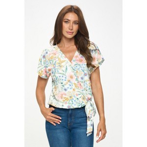 WEST K Women's Dallas Side-Tie Short Dolman Sleeve Faux Wrap Top - 1 of 4