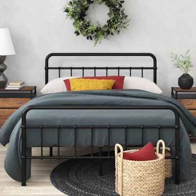 Florence Black Metal Twin Platform Bed Frame with Spindle Headboard