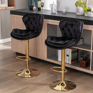 QingMoon Height Adjustable Swivel Barstools, Velvet Tufted Counter Chairs Set of 2 with Chrome Footrest and Base for Kitchen Island, Pub and Cafe - 1 of 4