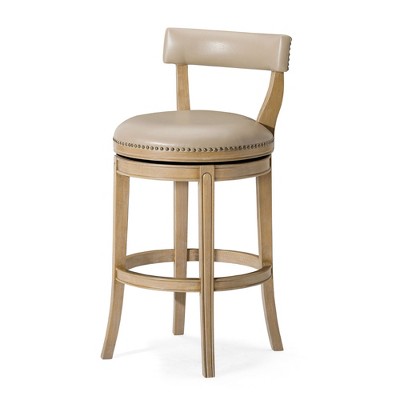 Weathered Oak Swivel Bar Stool with Vegan Leather Upholstery