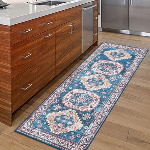 Washable Non Slip Low Pile Area Rug for Living Room Vintage Floral Indoor Carpet Stain Resistant Foldable Floor Cover - 1 of 4