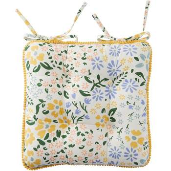 The Lakeside Collection Spring Tropical Floral Seat Cushion Chair Pad with Ties for Dining Chairs, Office Chair, or Patio Seating
