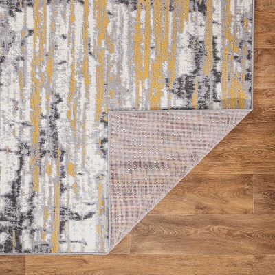 Yellow and Gray Abstract 8' x 10' Synthetic Area Rug