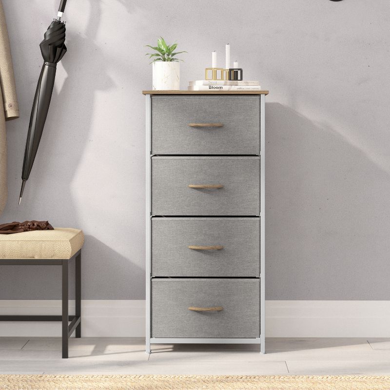 Emma and Oliver 4 Drawer Storage Dresser with Cast Iron Frame, Wood Top and Easy Pull Fabric Drawers with Wooden Handles, 4 of 12