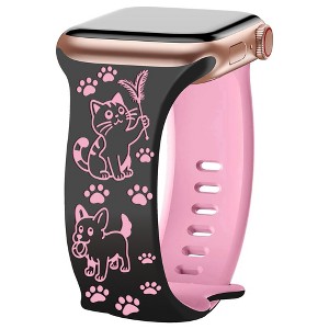 HTUTWOO Cute Apple Watch Band, Cats and Dogs Engraved Silicone Strap 38/40/41/42/44/45/49mm for iWatch Series 10 9 8 7 6 5 4 3 2 1 SE Ultra - 1 of 4