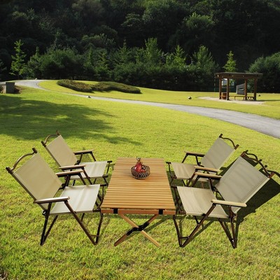 Multi-Function Foldable and Portable Dining Set, 1 Dining Table & 4 Folding Chairs, Indoor and outdoor universal ,Natural