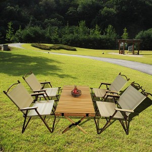 Multi-Function Foldable and Portable Dining Set, 1 Dining Table & 4 Folding Chairs, Indoor and outdoor universal ,Natural - 1 of 4