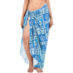 LA LEELA Women's Beachwear Summer Beach Wrap Bikini Wraps Sarong Skirt Swimsuit Swimwear Coverups Swim Cover Ups for Womens One Size Blue,Floral - 1 of 4