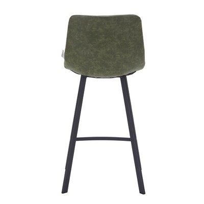 Elland Olive Green Leather Counter Stool with Stainless Steel Base