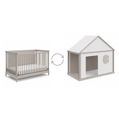 Motherly by Storkcraft Timeless 5-in-1 Convertible Crib with Bonus Playhouse - White/Brushed Fog