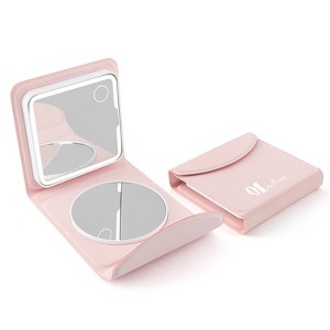 Garnen Travel Makeup Mirror with Lights Magnification 1x 5x, Foldable LED Lighted Makeup Mirror with Dimming Dual Mirror, Pink - 1 of 4