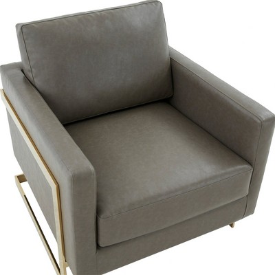 Elegant Gray Leather and Gold Metal Accent Armchair