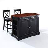 Coventry Drop Leaf Top Kitchen Island with X-Back Stools Black - Crosley