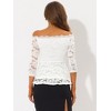 Allegra K Women's Elegant Lace Floral Semi Sheer 3/4 Sleeve Off Shoulder Peplum Top - 3 of 4