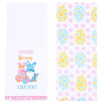 The Lakeside Collection Embroidered Kitchen Towels Gnome & Bunnies Set of 2