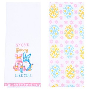 The Lakeside Collection Embroidered Kitchen Towels Gnome & Bunnies Set of 2 - 1 of 3
