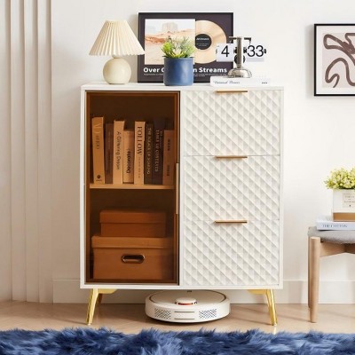31.5'' Small Luxury Storage Cabinet with Glass Door and Carved Drawers for Bedroom,Entryway or Living Room-Baofuwish