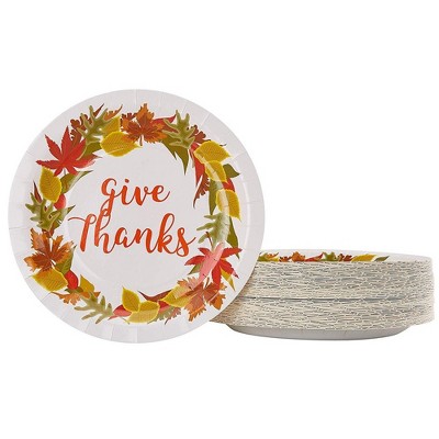 Juvale 80 Pack Give Thanks Disposable Paper Plates, Thanksgiving Party Supplies, 9 In