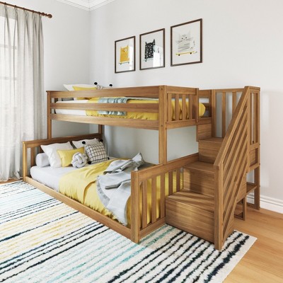 Max & Lily Wooden Twin Over Full Low Bunk Bed For Kids With Staircase ...