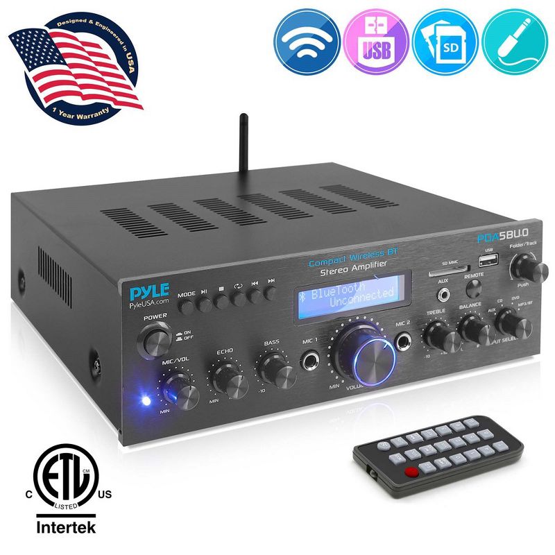 Pyle 200W Audio Stereo Receiver - Wireless Bluetooth Power Amplifier Home Entertainment System, 1 of 8